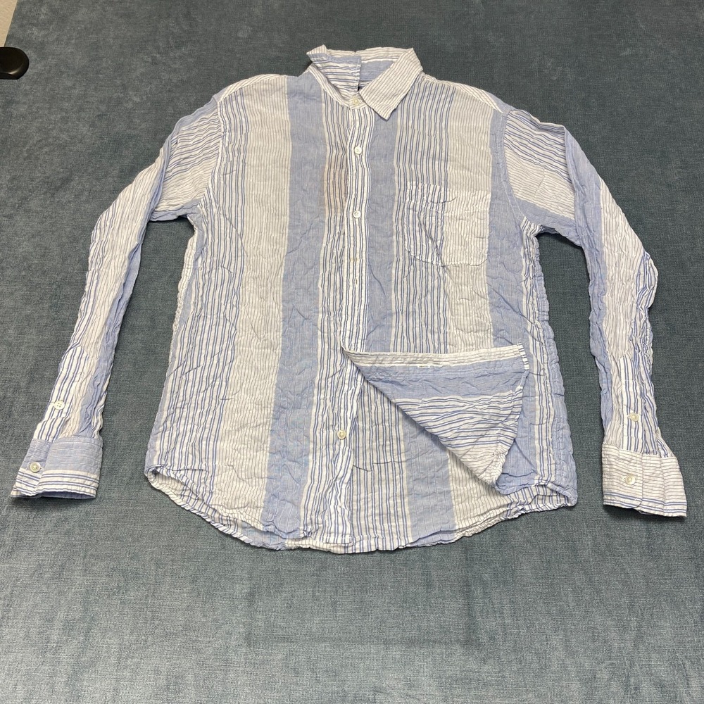 Civilianaire Shirt Mens Small White Blue Seersucker Striped Cotton Button Up